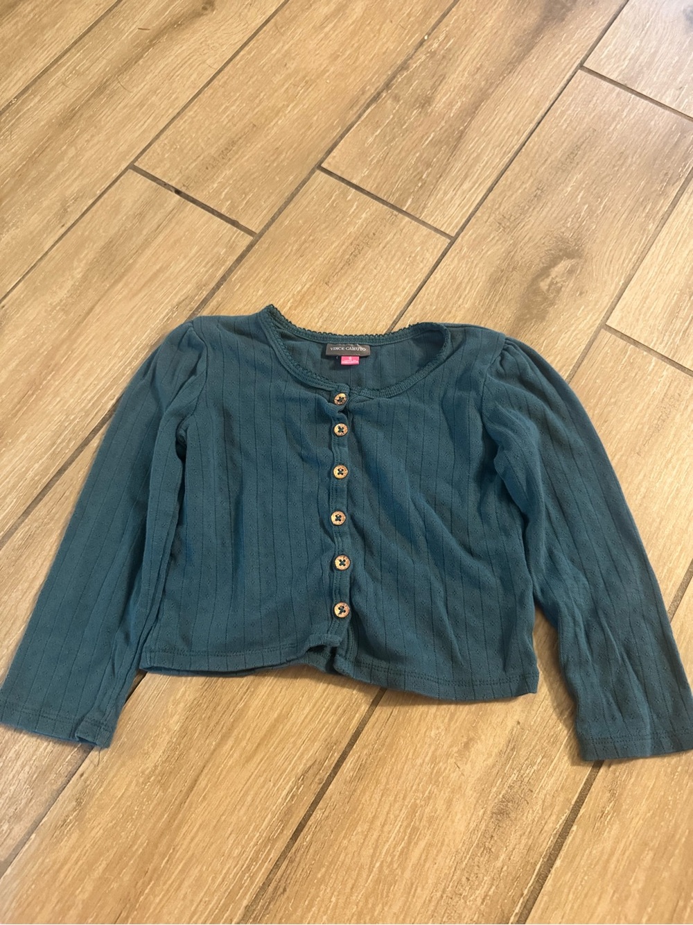 Vince Camuto Girls' Teal Ribbed Button Cardigan